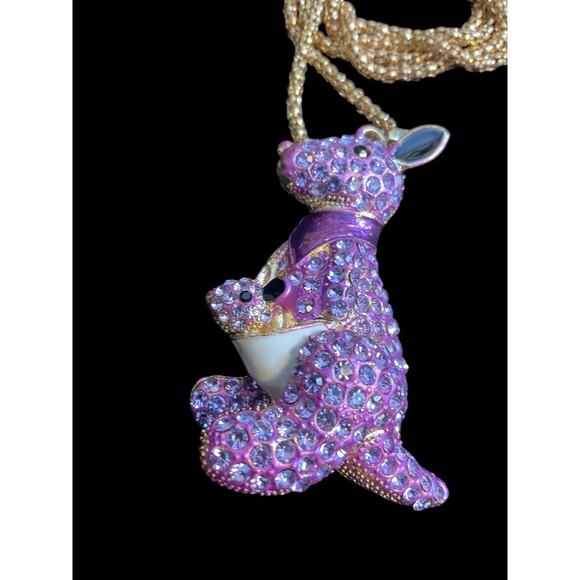 Betsey Johnson Purple Kangaroo +Joey in Pouch Rhinestone Crystal Necklace New - Picture 4 of 4